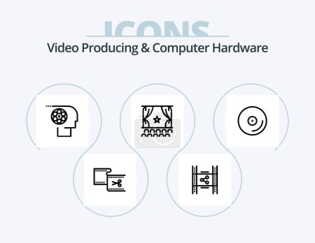 Illustration for Video Producing And Computer Hardware Line Icon Pack 5 Icon Design. motion. effects. movie. abstract. studio - Royalty Free Image