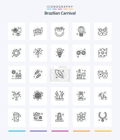 Ilustración de Creative Brazilian Carnival 25 OutLine icon pack  Such As costume. glasses. coconut. hot air. balloon - Imagen libre de derechos