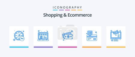 Illustration for Shopping And Ecommerce Blue 5 Icon Pack Including shop. marketing. banknote. protection. payment. Creative Icons Design - Royalty Free Image
