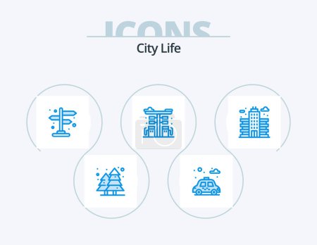 Téléchargez les illustrations : City Life Blue Icon Pack 5 Icon Design. office. city. direction. pump. fuel - en licence libre de droit
