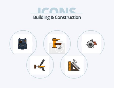 Téléchargez les illustrations : Building And Construction Line Filled Icon Pack 5 Icon Design. foam. building. scale. foamgun. ruler - en licence libre de droit