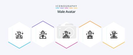 Téléchargez les illustrations : Male Avatar 25 Line icon pack including teacher. master. wall. instructor. labour - en licence libre de droit