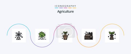 Téléchargez les illustrations : Agriculture Line Filled Flat 5 Icon Pack Including nature. storehouse. plant. barn. plant - en licence libre de droit