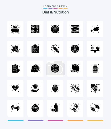 Illustration for Creative Diet And Nutrition 25 Glyph Solid Black icon pack  Such As diet. food. fruit no grape. diet. waist - Royalty Free Image