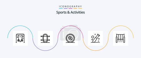 Ilustración de Sports and Activities Line 5 Icon Pack Including game. ball. rowing. rugby scrum. rugby field - Imagen libre de derechos