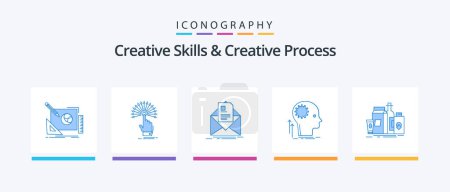 Téléchargez les illustrations : Creative Skills And Creative Process Blue 5 Icon Pack Including thinking. mind. digital. briefing. letter. Creative Icons Design - en licence libre de droit