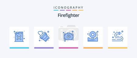 Illustration for Firefighter Blue 5 Icon Pack Including water hose. hose. add. fire hose. bell. Creative Icons Design - Royalty Free Image