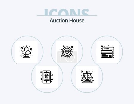 Ilustración de Auction Line Icon Pack 5 Icon Design. wine. alcohol. house. label. present - Imagen libre de derechos