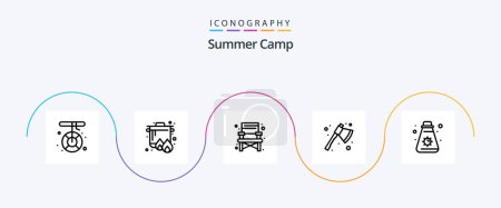 Téléchargez les illustrations : Summer Camp Line 5 Icon Pack Including summer. cleaver. cooking. camping. ax - en licence libre de droit