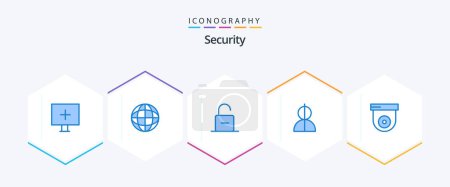 Illustration for Security 25 Blue icon pack including camera. profile. padlock. impersonation. avatar - Royalty Free Image