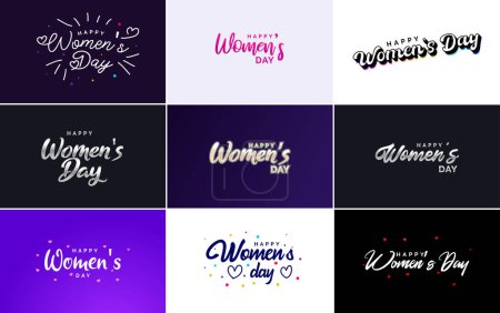 Téléchargez les illustrations : Set of Happy International Woman's Day signs and emblems vector design elements. signs. labels. badges collection - en licence libre de droit