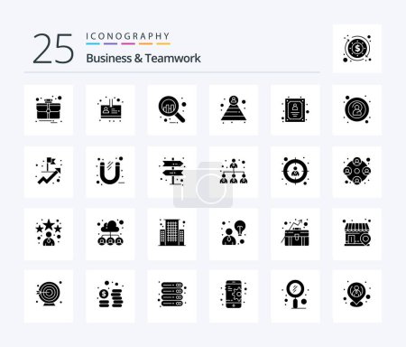Téléchargez les illustrations : Business And Teamwork 25 Solid Glyph icon pack including anonymous. worker. graph. employee. account - en licence libre de droit