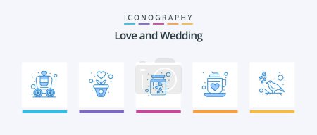 Illustration for Wedding Blue 5 Icon Pack Including valentine. love. heart. coffee. love. Creative Icons Design - Royalty Free Image