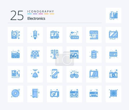 Téléchargez les illustrations : Electronics 25 Blue Color icon pack including screen. maker. packet. machine. socket - en licence libre de droit