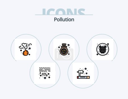 Téléchargez les illustrations : Pollution Line Filled Icon Pack 5 Icon Design. disable. co gas. drop. search. radioactive - en licence libre de droit