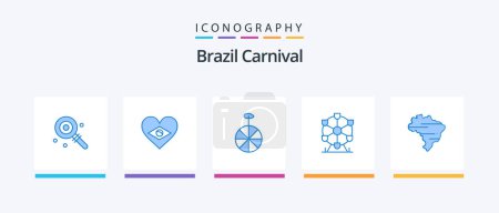 Illustration for Brazil Carnival Blue 5 Icon Pack Including . map. wheel. brazil. landmark. Creative Icons Design - Royalty Free Image