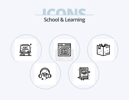 Illustration for School And Learning Line Icon Pack 5 Icon Design. phone. mobile. clock. globe. book - Royalty Free Image