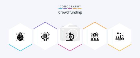 Illustration for Crowdfunding 25 Glyph icon pack including management. fund. laboratory. money. capitalist - Royalty Free Image