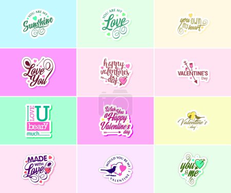 Téléchargez les illustrations : Express Your Love with Valentine's Day Typography and Graphic Design Stickers - en licence libre de droit