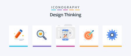 Téléchargez les illustrations : Design Thinking Flat 5 Icon Pack Including gear. vectors. design. target. design. Creative Icons Design - en licence libre de droit