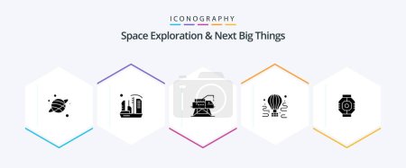 Téléchargez les illustrations : Space Exploration And Next Big Things 25 Glyph icon pack including airlock. travel. construction. tour. air - en licence libre de droit