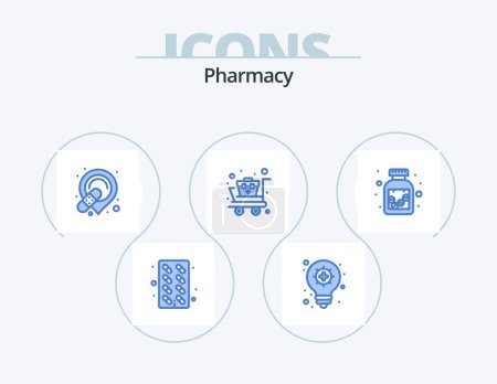 Téléchargez les illustrations : Pharmacy Blue Icon Pack 5 Icon Design. pharmacy. drugs. band. supplies. cart - en licence libre de droit