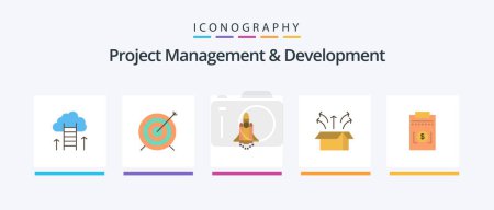 Téléchargez les illustrations : Project Management And Development Flat 5 Icon Pack Including product. launch. focus. box. promote. Creative Icons Design - en licence libre de droit