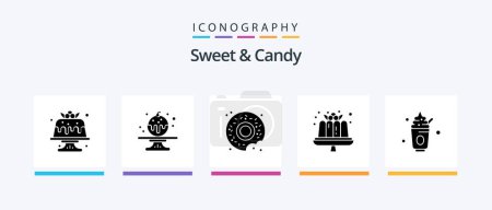 Téléchargez les illustrations : Sweet And Candy Glyph 5 Icon Pack Including sweet. food. donut. sweets. dessert. Creative Icons Design - en licence libre de droit