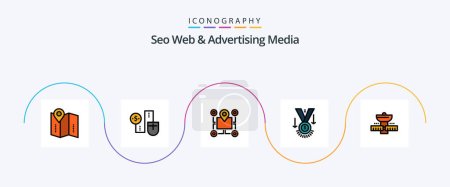 Illustration for Seo Web And Advertising Media Line Filled Flat 5 Icon Pack Including medal. dollor. pointer. chip - Royalty Free Image