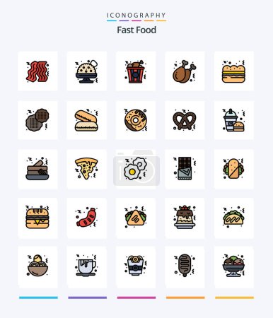Téléchargez les illustrations : Creative Fast Food 25 Line FIlled icon pack  Such As fast. biscuit. chicken leg. food. pie - en licence libre de droit