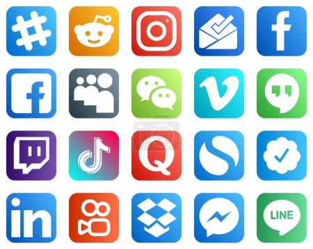 Illustration for 20 Professional Social Media Icons such as douyin. twitch. google hangouts and vimeo icons. Fully customizable and professional - Royalty Free Image