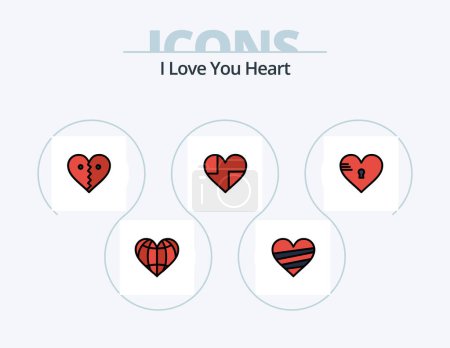 Téléchargez les illustrations : Heart Line Filled Icon Pack 5 Icon Design. plaster. gift. like. favorite. love - en licence libre de droit