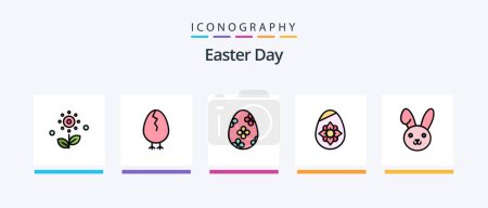Téléchargez les illustrations : Easter Line Filled 5 Icon Pack Including rose. flower. chicken. rabbit. bynny. Creative Icons Design - en licence libre de droit
