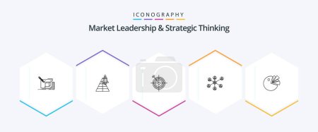 Illustration for Market Leadership And Strategic Thinking 25 Line icon pack including social. wlan. space craft. target. dart - Royalty Free Image
