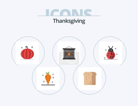 Illustration for Thanksgiving Flat Icon Pack 5 Icon Design. thanksgiving. lamp. loaf. fire. harvest - Royalty Free Image