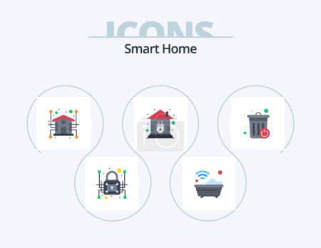 Illustration for Smart Home Flat Icon Pack 5 Icon Design. smart. home. tub. control. house - Royalty Free Image
