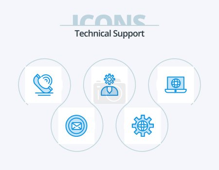Téléchargez les illustrations : Technical Support Blue Icon Pack 5 Icon Design. support. help. technical. customer. services - en licence libre de droit