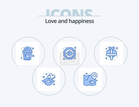 Illustration for Love Blue Icon Pack 5 Icon Design. love. tag. wedding. label. favorite - Royalty Free Image