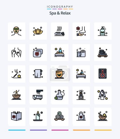 Téléchargez les illustrations : Creative Spa And Relax 25 Line FIlled icon pack  Such As therapy. relax. care. massage. spa - en licence libre de droit