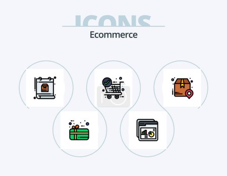 Téléchargez les illustrations : Ecommerce Line Filled Icon Pack 5 Icon Design. web. mark. website. check. page - en licence libre de droit