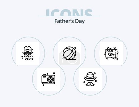 Téléchargez les illustrations : Fathers Day Line Icon Pack 5 Icon Design. father. calendar. crown. wishes. fathers day greeting card - en licence libre de droit