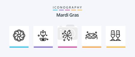 Illustration for Mardi Gras Line 5 Icon Pack Including . king. eat. crown. masquerade. Creative Icons Design - Royalty Free Image
