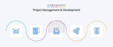 Ilustración de Project Management And Development Blue 5 Icon Pack Including modern. focus. report. business. integration - Imagen libre de derechos