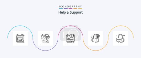 Illustration for Help And Support Line 5 Icon Pack Including support. help. faq. world. services - Royalty Free Image
