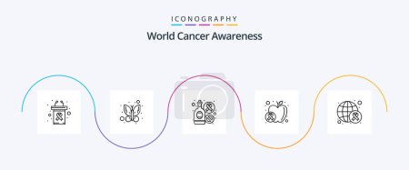 Illustration for World Cancer Awareness Line 5 Icon Pack Including day. awareness. drink. food. fruit - Royalty Free Image