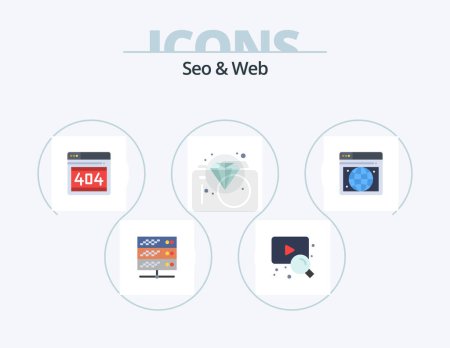 Téléchargez les illustrations : Seo and Web Flat Icon Pack 5 Icon Design. . web. web. seo. web - en licence libre de droit