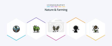Illustration for Nature And Farming 25 FilledLine icon pack including flower. technology. agriculture. energy. buildings - Royalty Free Image