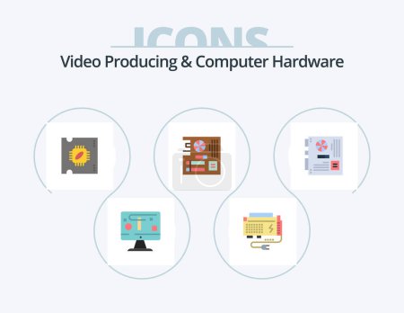 Illustration for Video Producing And Computer Hardware Flat Icon Pack 5 Icon Design. mother. main. source. computer. processor chip - Royalty Free Image