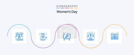 Illustration for Womens Day Blue 5 Icon Pack Including case. board. email. feminism chat - Royalty Free Image