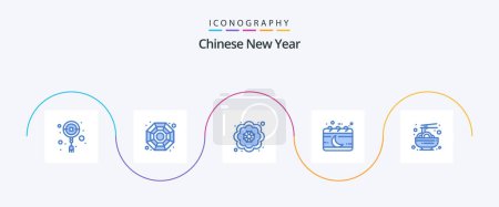 Illustration for Chinese New Year Blue 5 Icon Pack Including food. china. flower. moon. event - Royalty Free Image